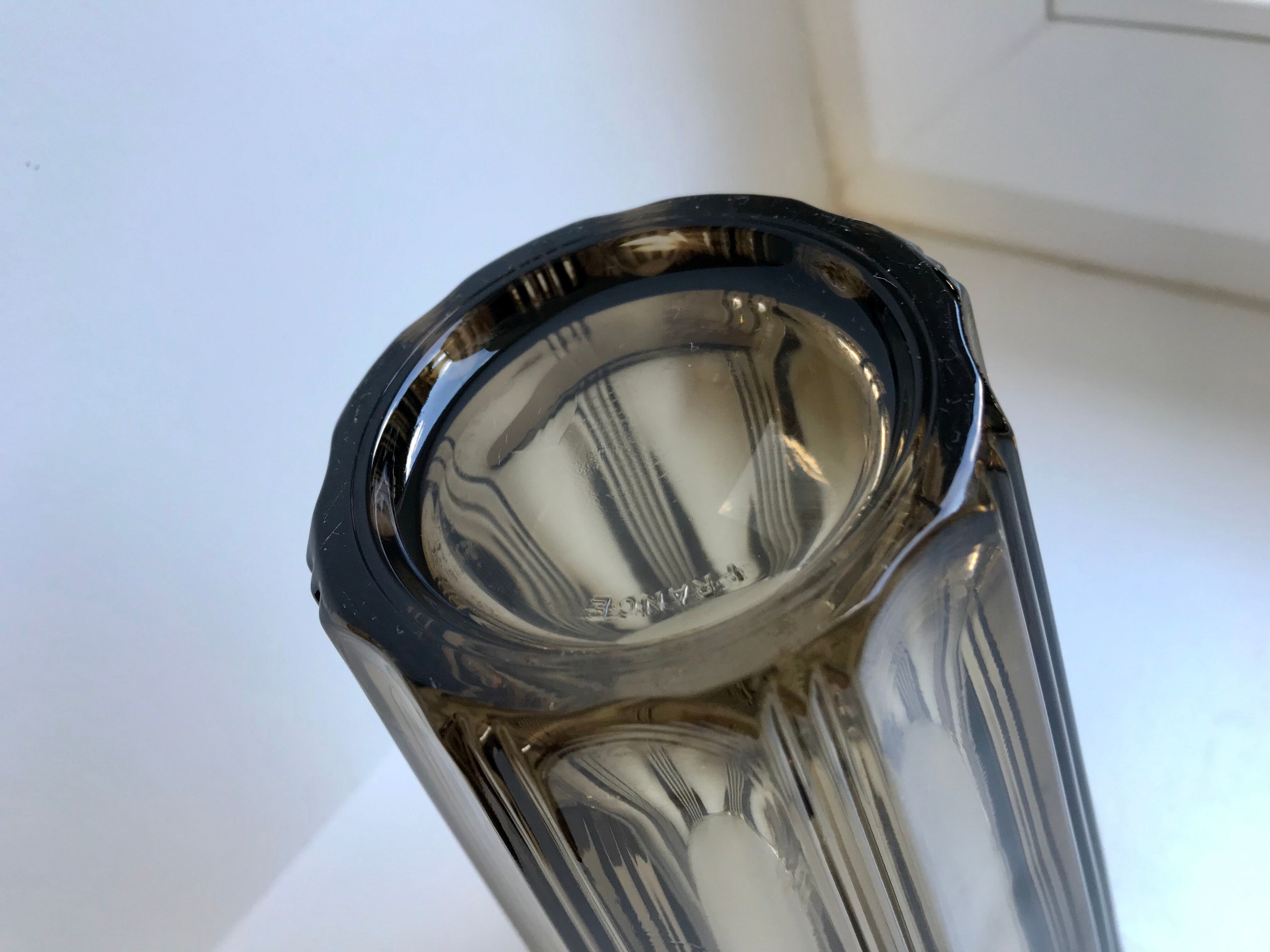 Vase in smoked glass pleated 70s