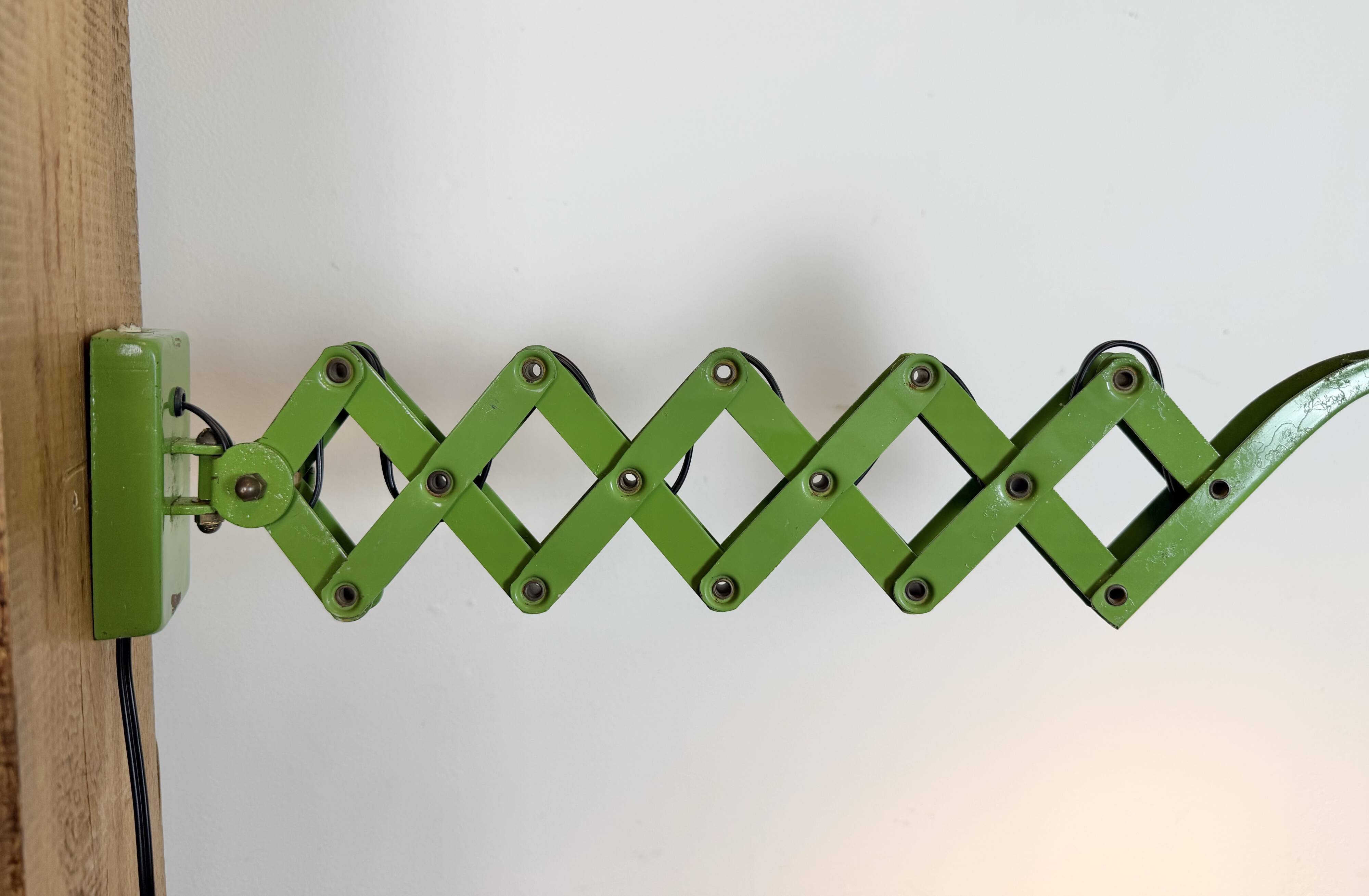 Green Industrial German Scissor Wall Lamp from Kaiser Leuchten, 1960s