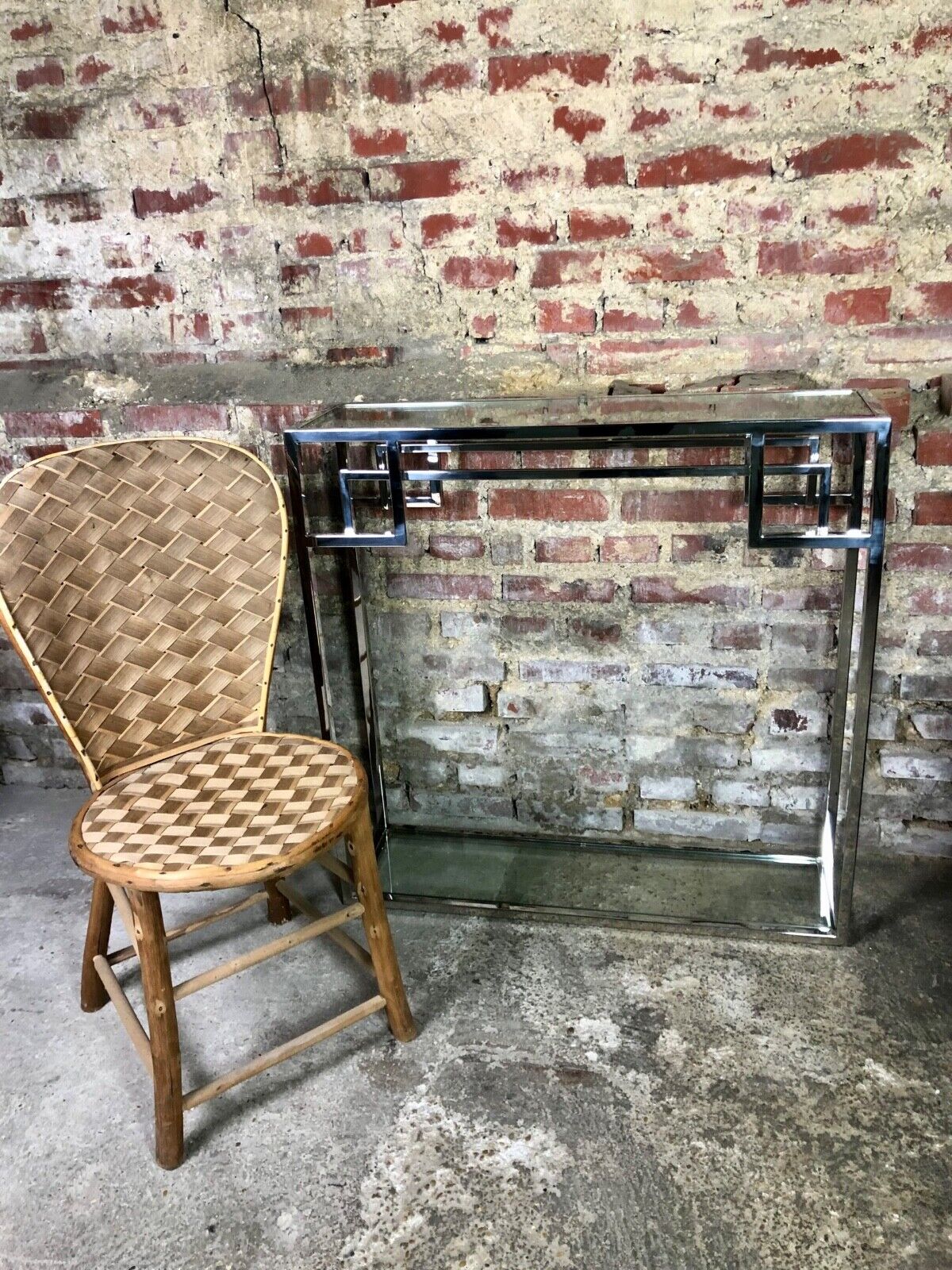 Art Deco style console in chromed metal with glass top