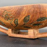 Carved cup in engraved wood – floral decoration and geometric handles