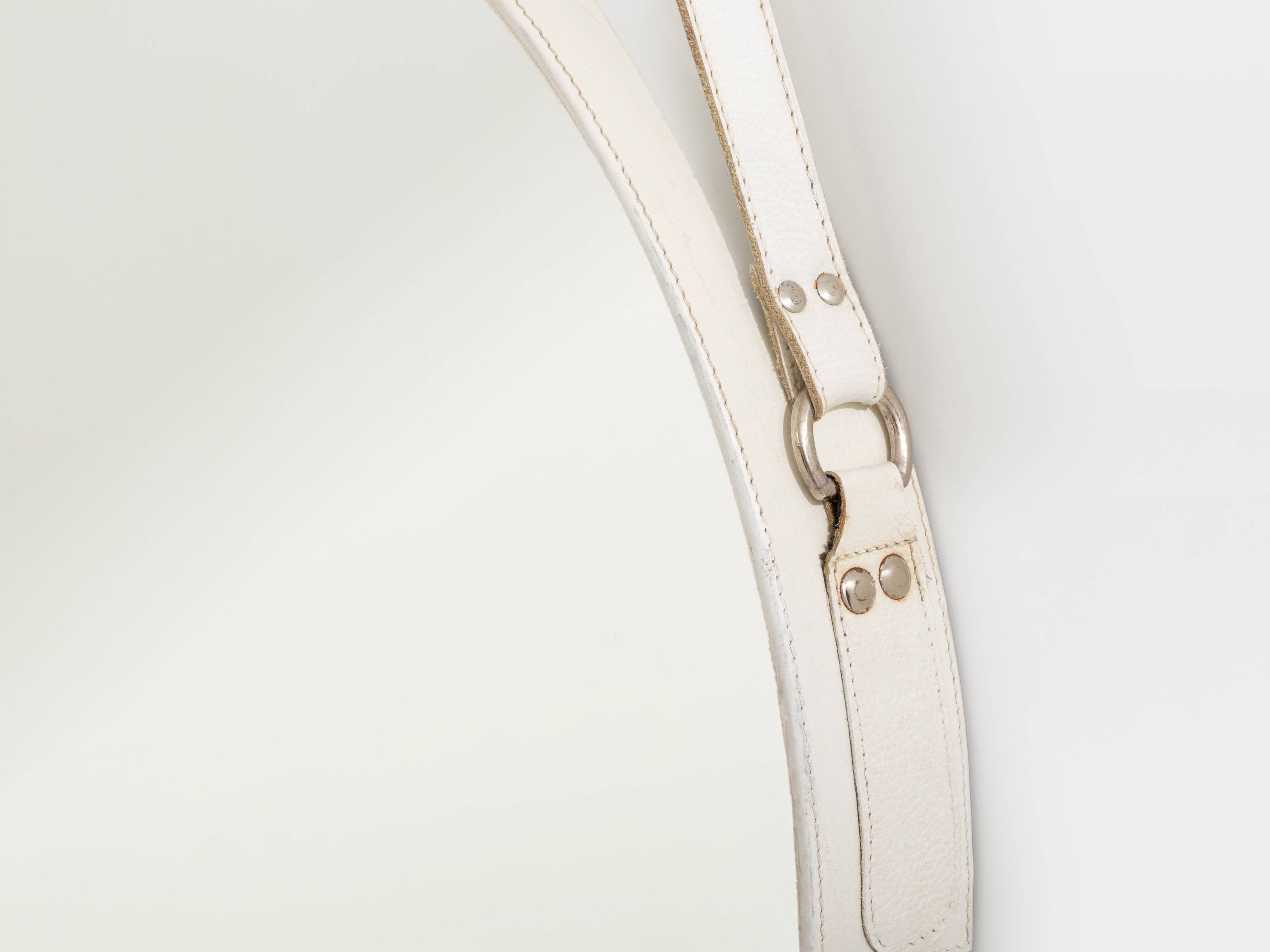 Jacques Adnet original cream leather mirror from around 1940.