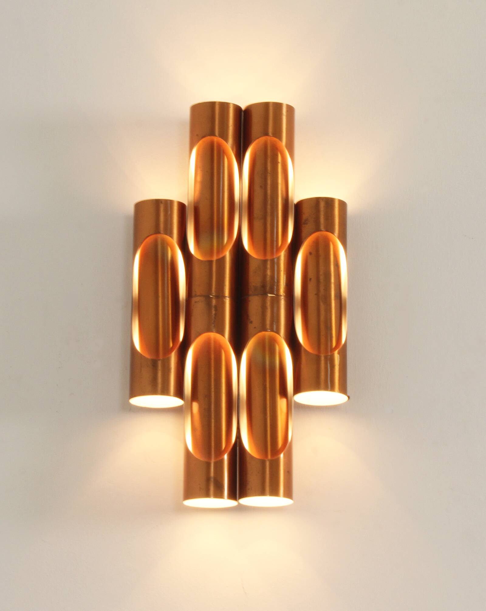 Large tubular copper wall light from the 1960s, Spain.