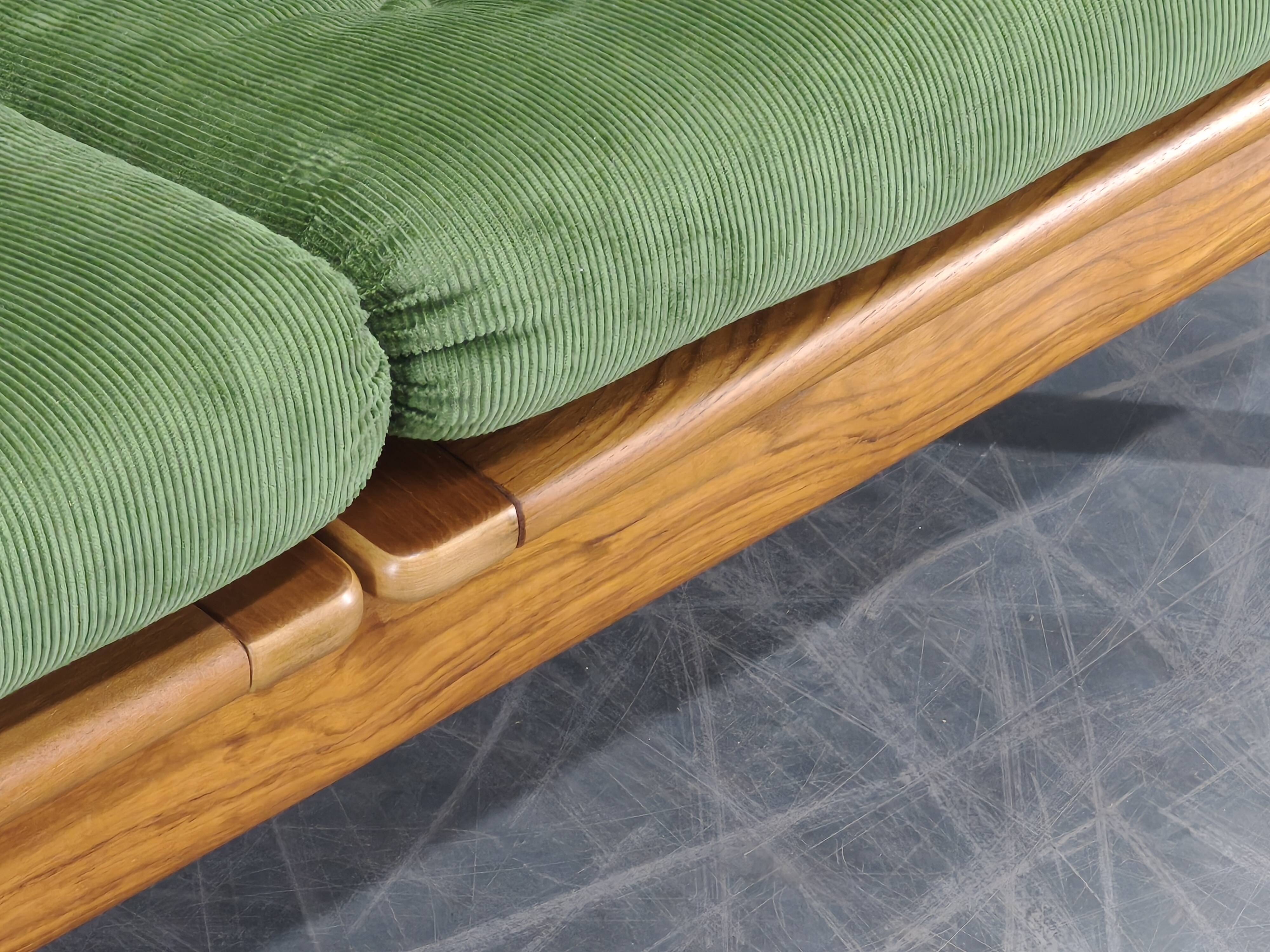 Danish Freestanding Teak Sofa in Green Corduroy, 1970s