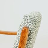 Fauteuil scandinave vintage en tissu tissé turquoise et blanc