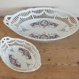 Set of 2 openwork bins or porcelain baskets circa 1920-1930