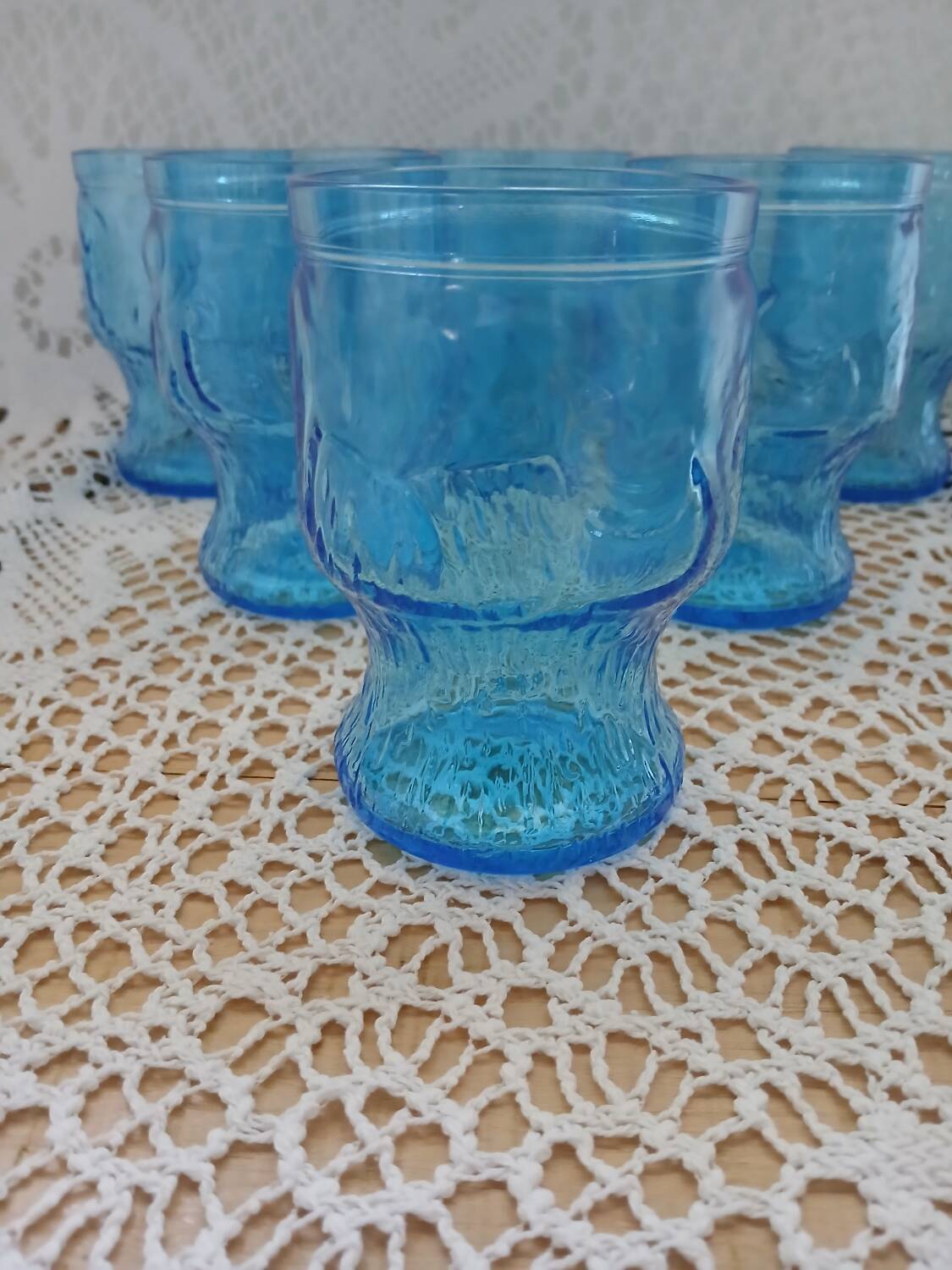 6 antique blue glass glasses