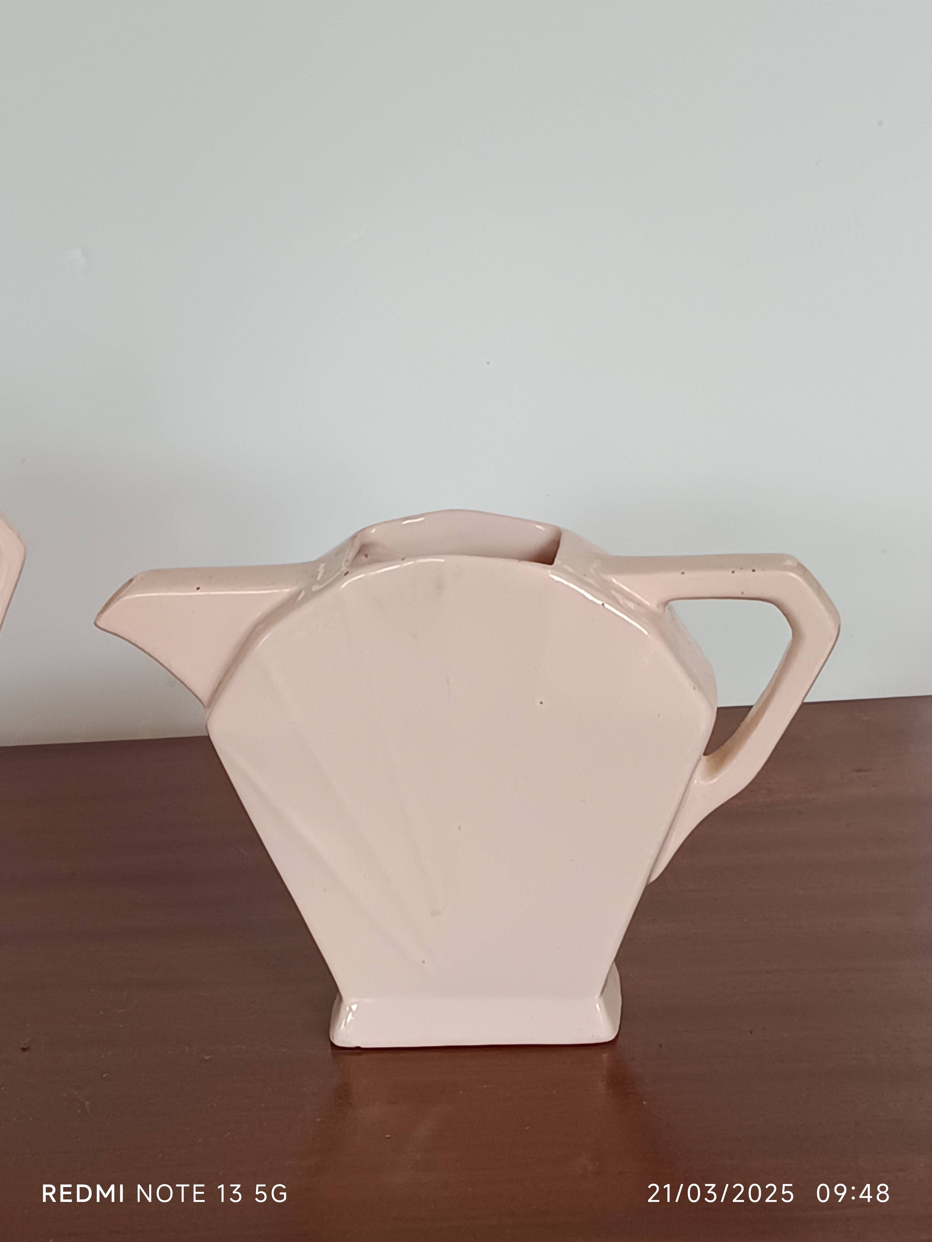 Saint Amand Art Deco earthenware creamer and sugar bowl