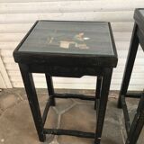 Chinese nesting tables in lacquered wood inlays of hard stones 60s