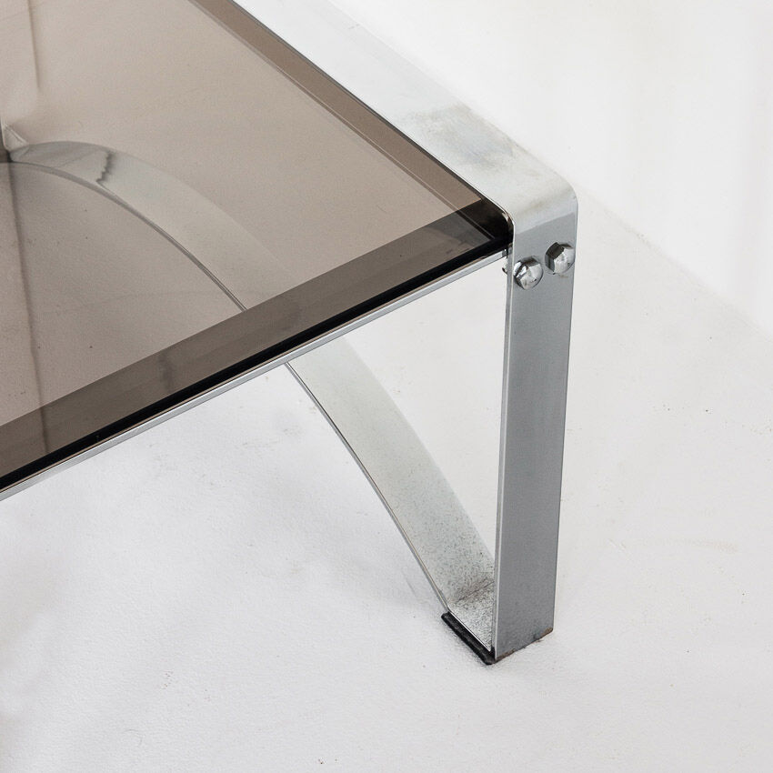 Vintage coffee table in chromed metal and glass, France 1970