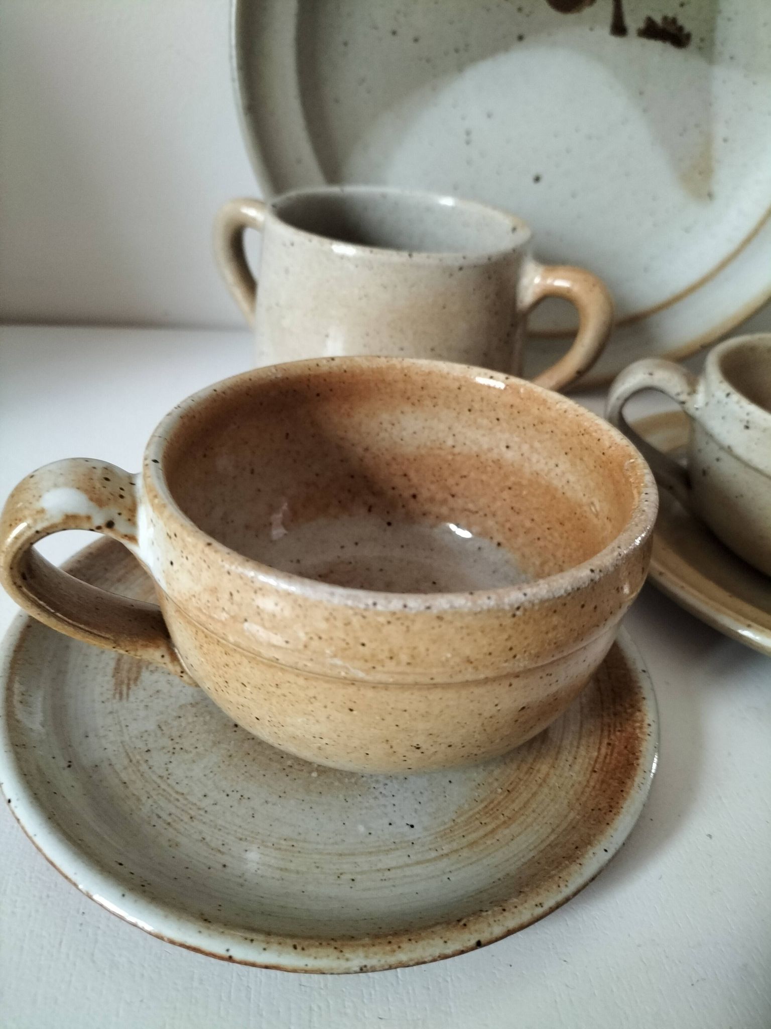 Vintage stoneware brunch set from the Marais region, country decor