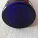 Vintage cobalt blue bottle 80's floral decoration garlands in relief
