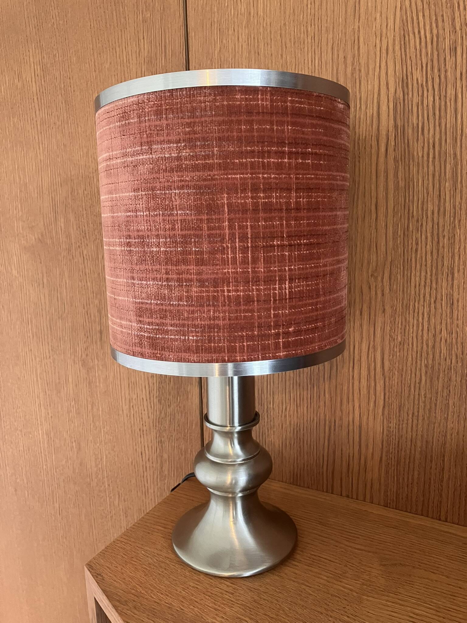 Vintage 70s velvet lampshade with stainless steel finish, 18 cm.