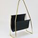 Porte-revues Carl Auböck II Midcentury, laiton et cuir noir, vintage, Autriche