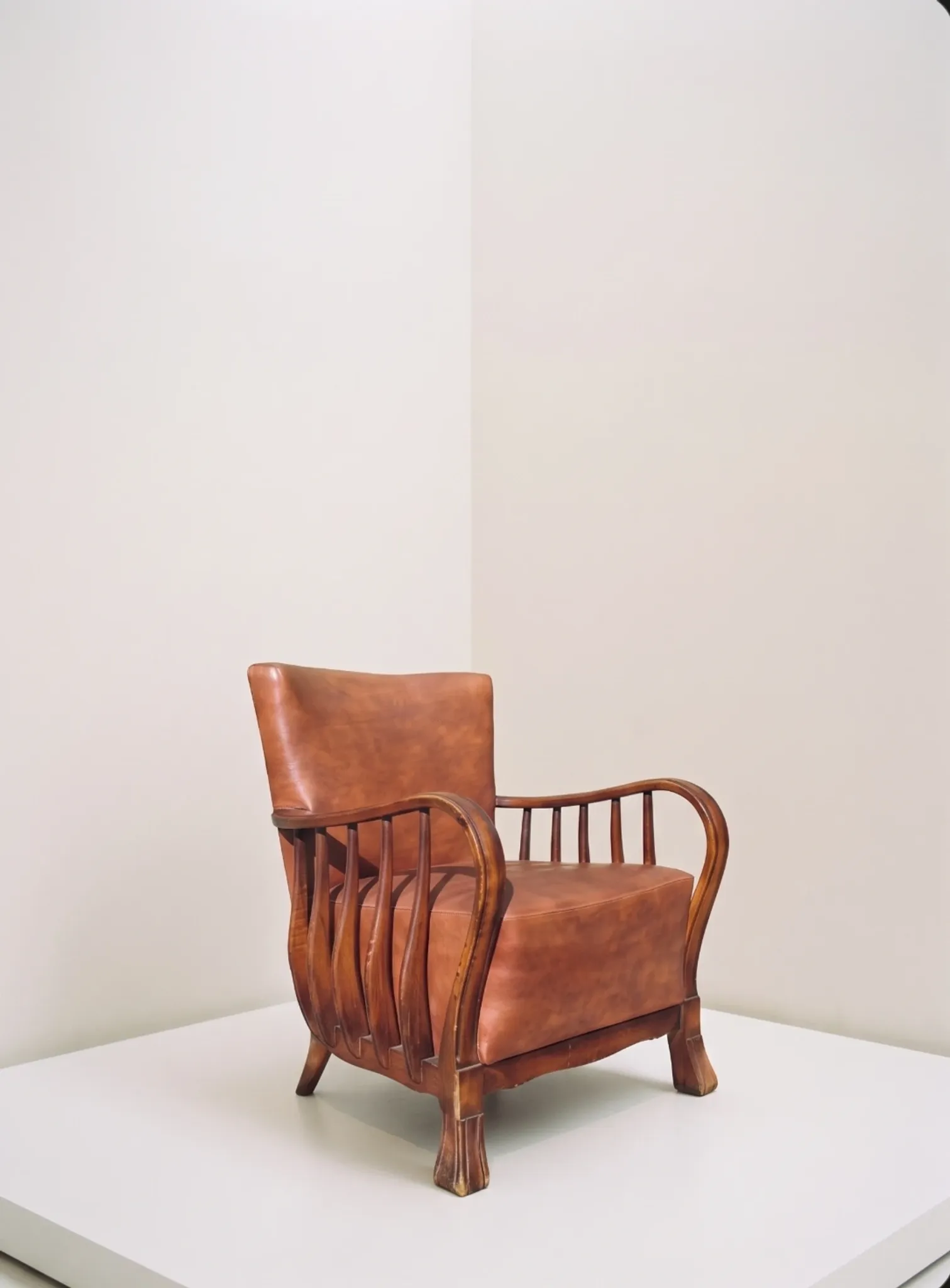 Ernesto Valabrega leather armchair/ottoman. Mid century