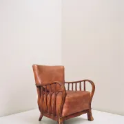 Ernesto Valabrega leather armchair/ottoman. Mid century