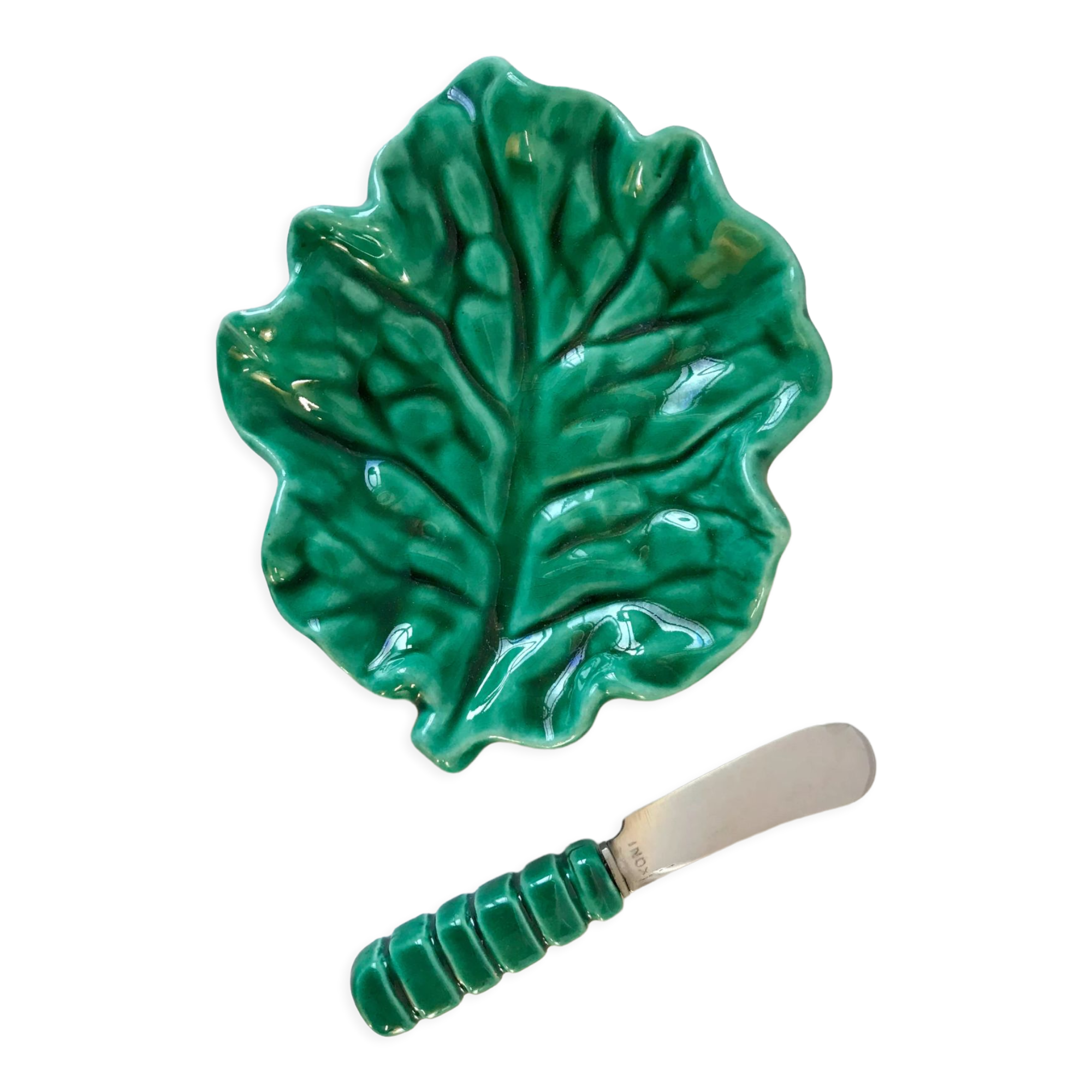 Butter dish sheet in slip with knife Vallauris 50s