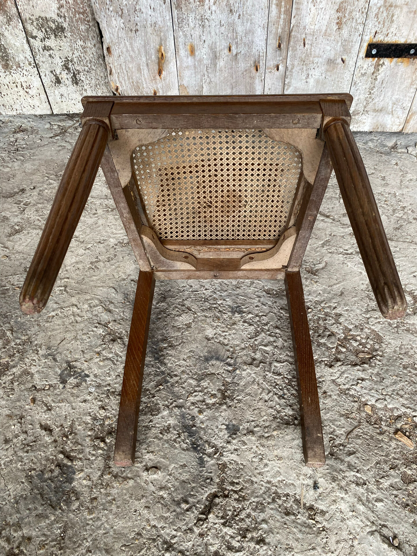 Chaise ancienne art déco bois sculpté & assise cannée vintage #e095