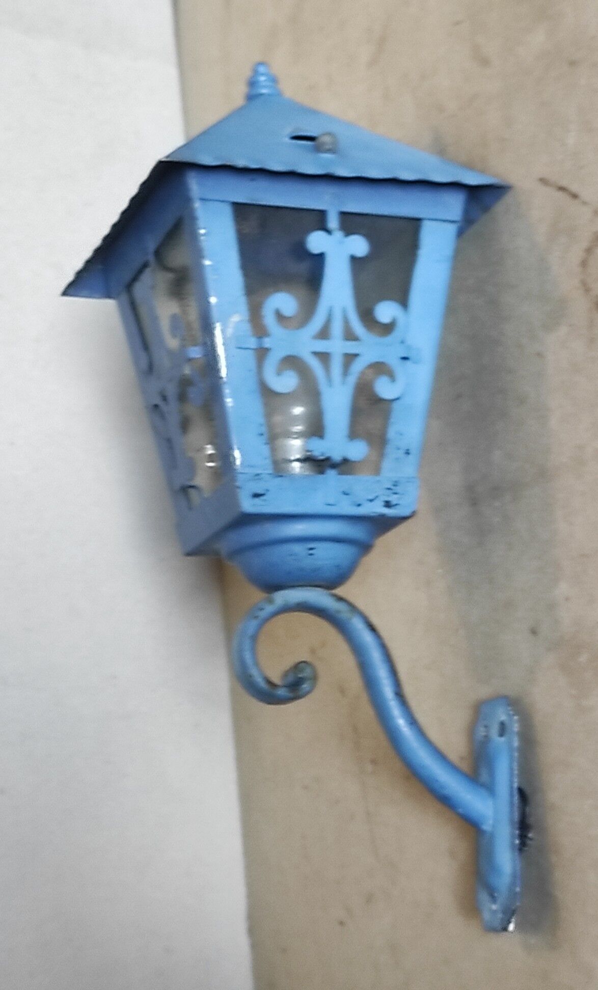 Old wall lamp vintage lantern hall and outdoor patina blue pastel