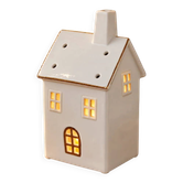 White and gold ceramic house lantern – Christmas light decoration