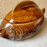 Fish service 8 plates and ceramic soup slurry Sarreguemines vintage 60