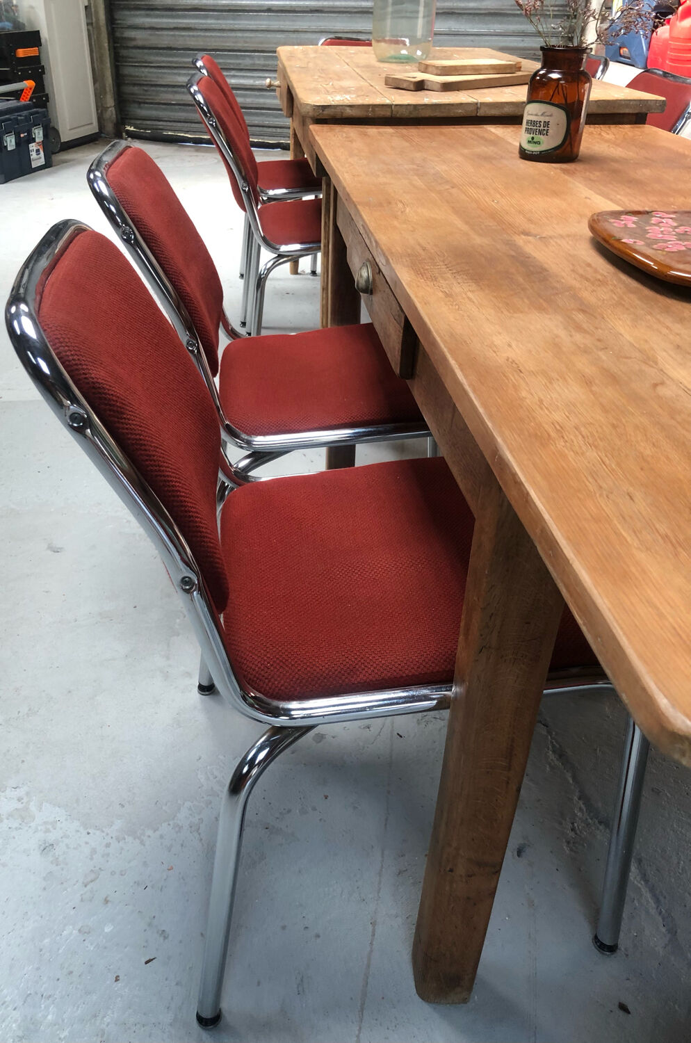 Ensemble de 10 chaises vintage chrome et tissus