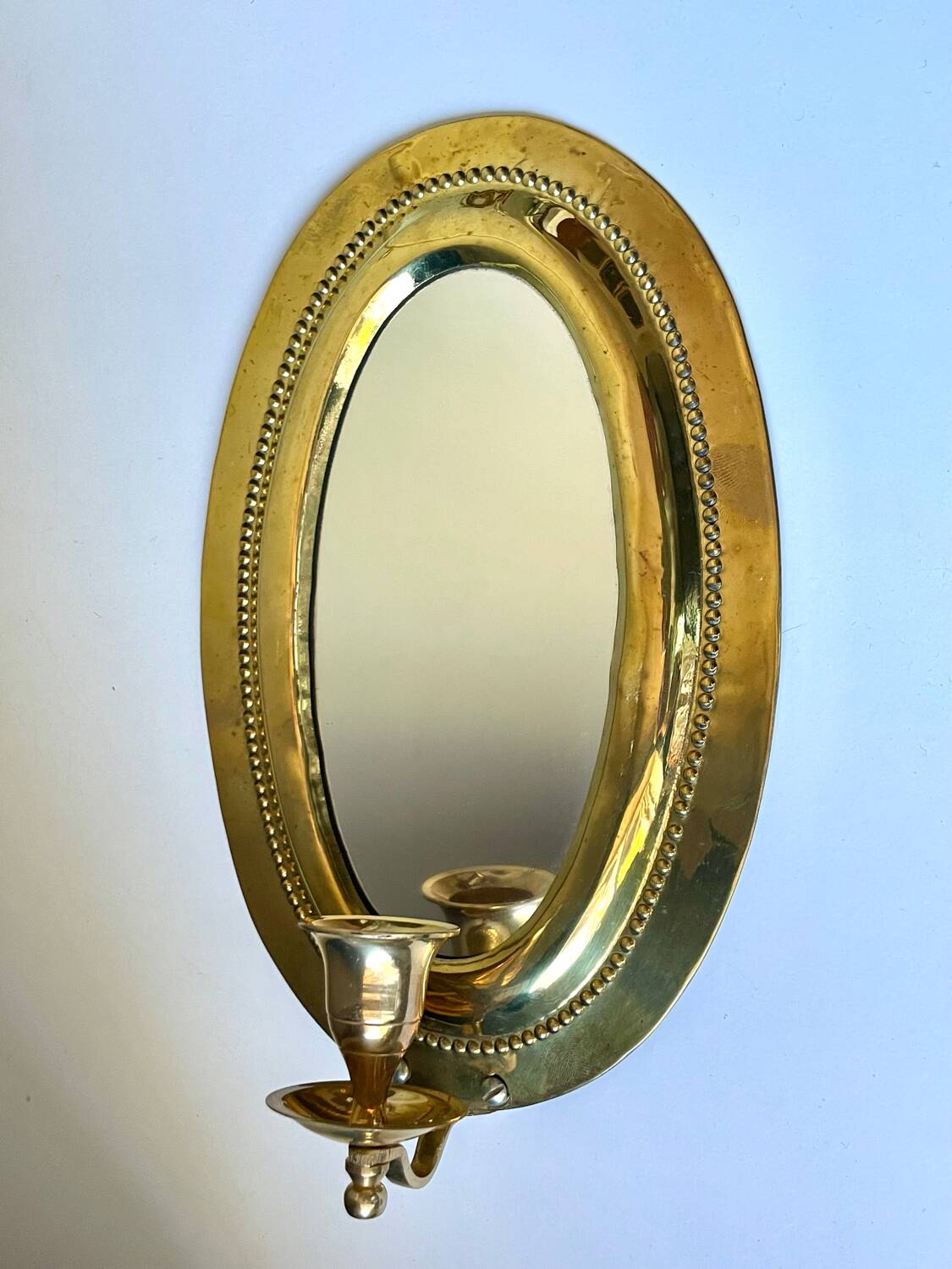 Vintage  Brass Wall mirrored Candle Sconce