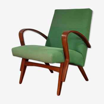 Frantisek Jiràk green fabric chair by Tatra, vintage Czechoslovakia 1960s