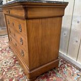 Commode de style Louis Philippe en merisier et marbre gris veiné