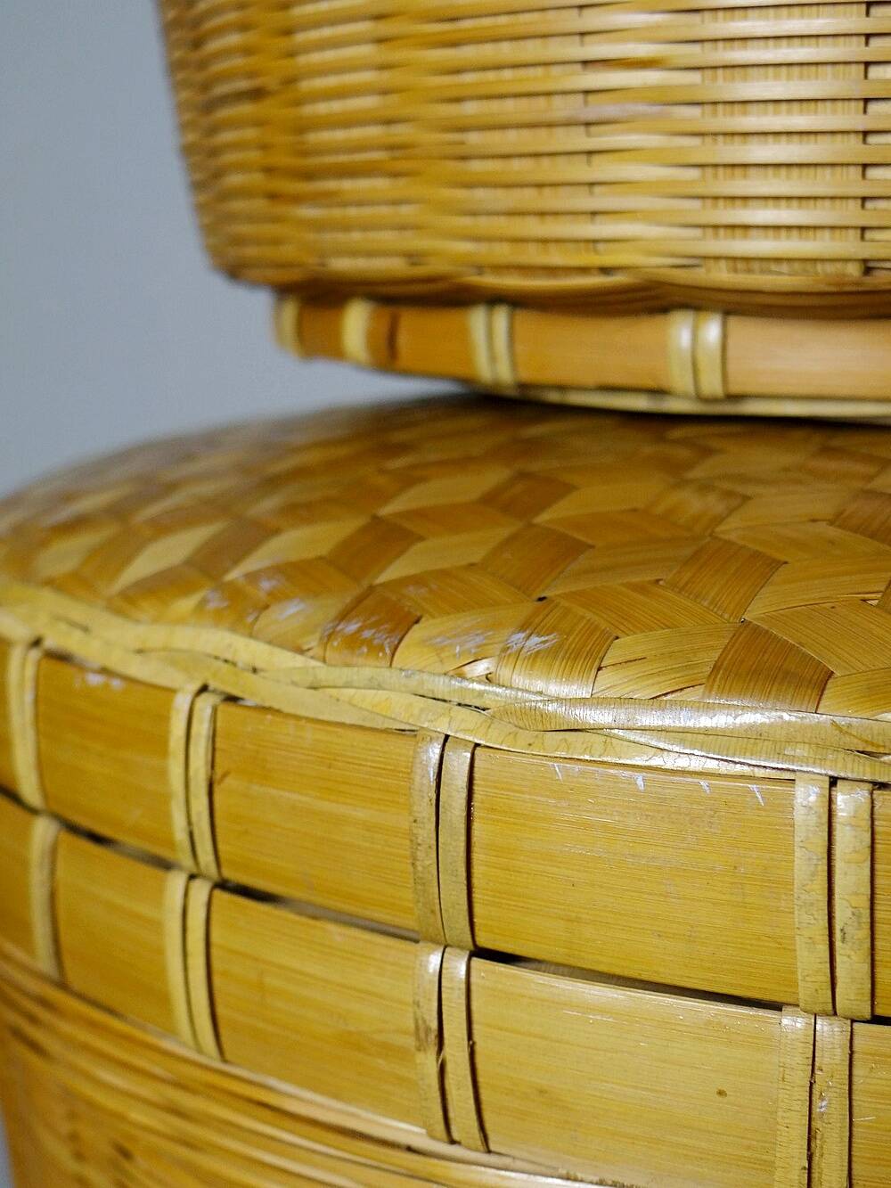 4 boîtes gigognes en bambou tressé, artisanat asiatique vintage