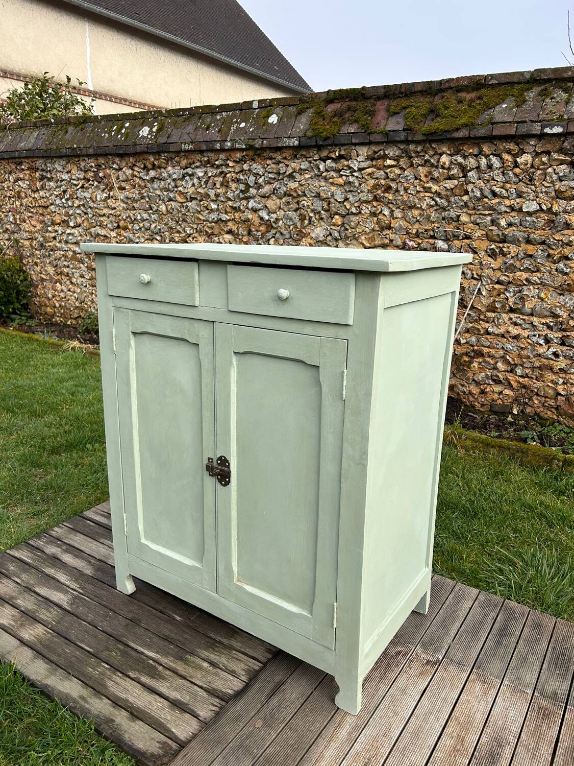 Renovated green mastic Parisian buffet.