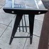 Console in black lacquered wood and chromed metal / vintage 60s-70s