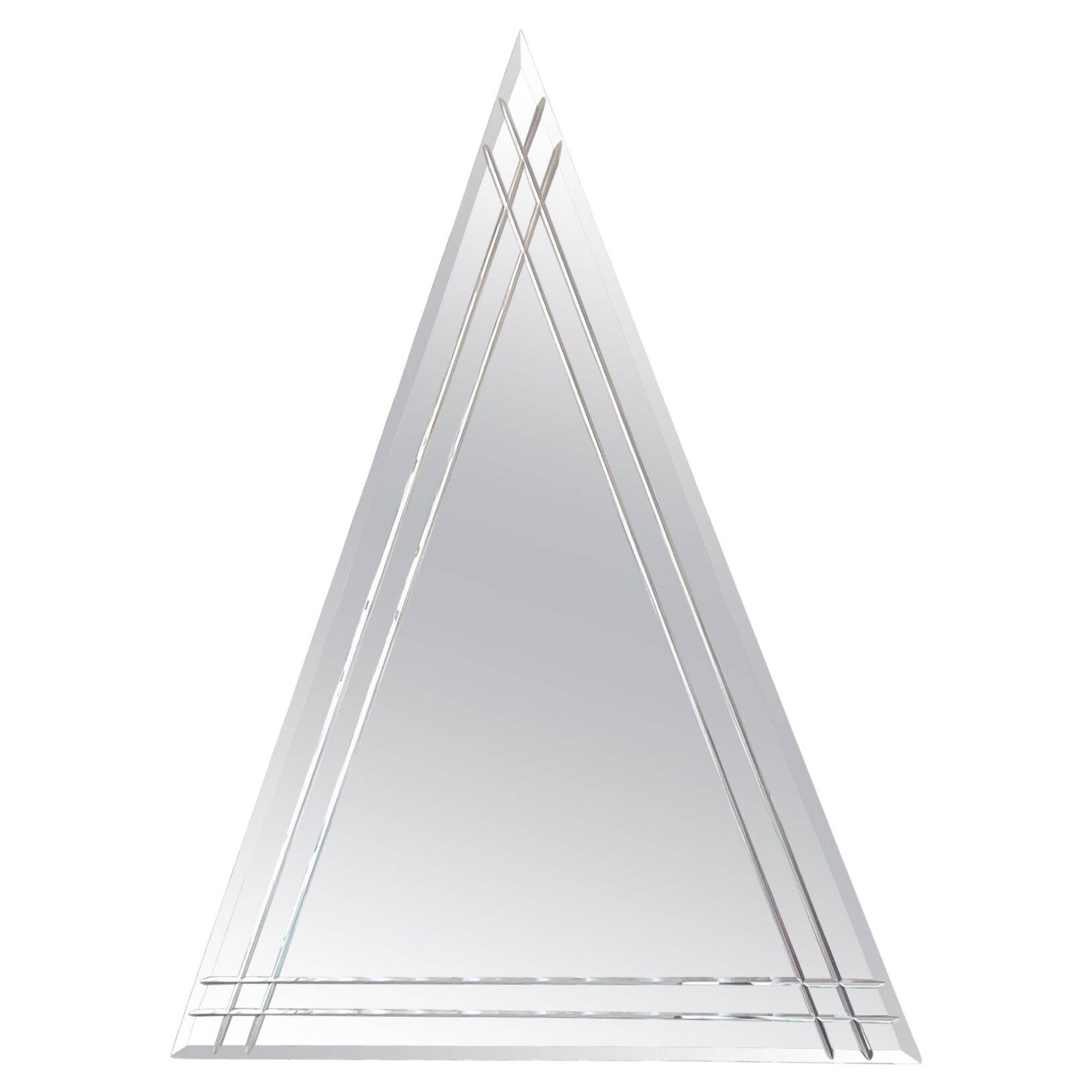Vintage Big Triangular Wall Mounted Mirror with Beveled Decoration