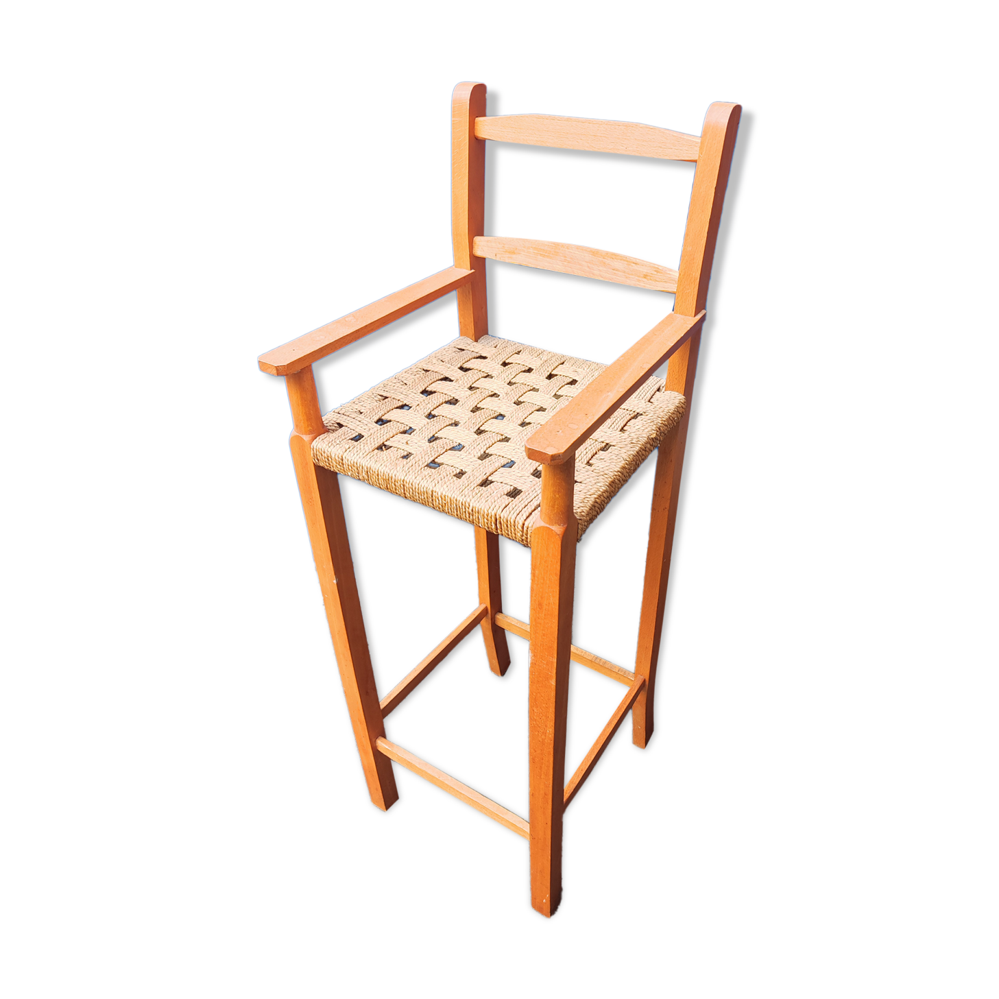 High chair child wood and braided sea grass