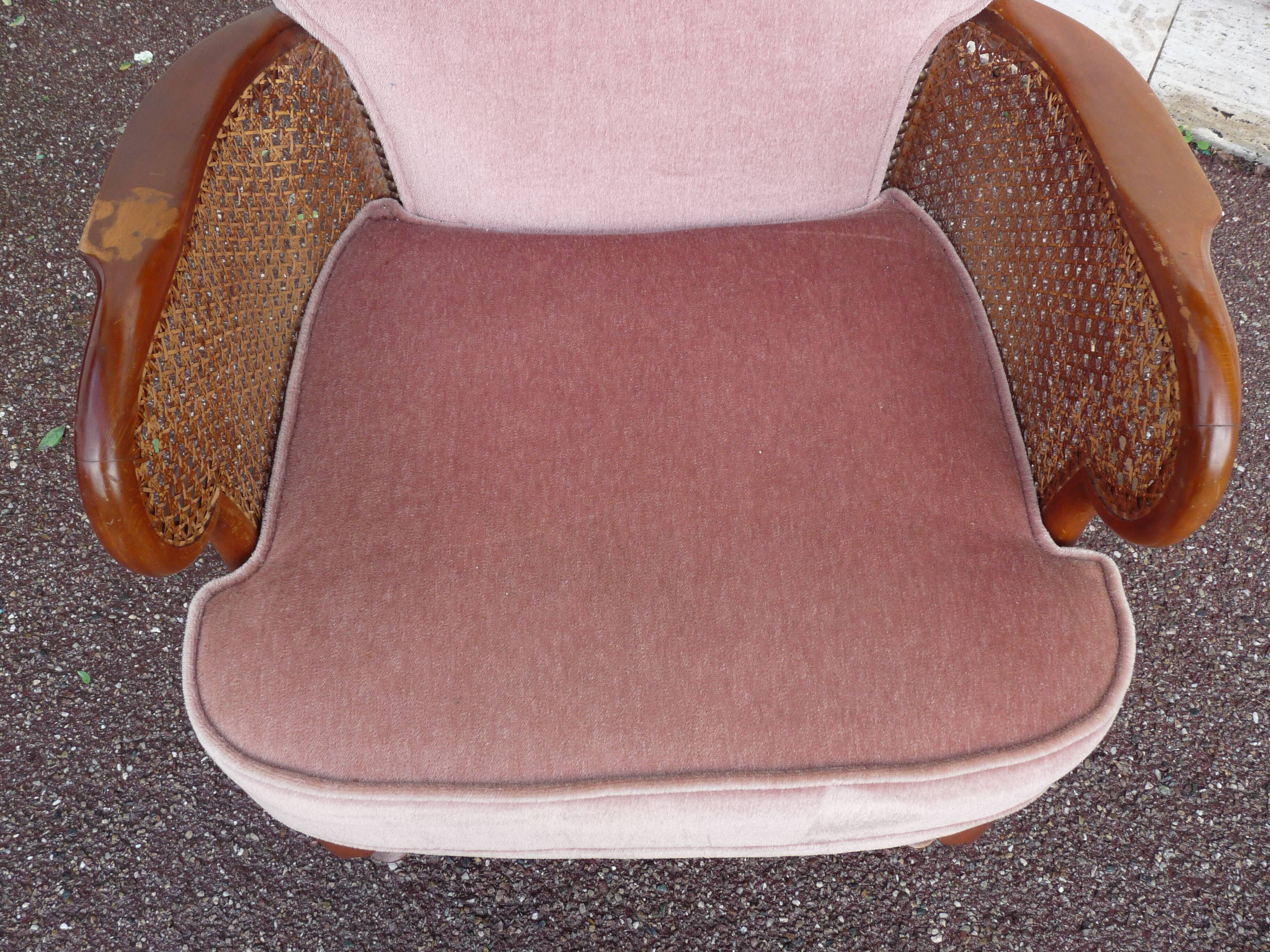 fauteuil bois velours rose cannage - cocktail