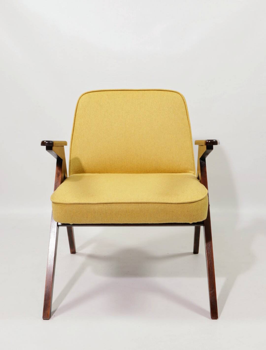 Vintage armchair Scandinavian design yellow wool fabric design by Chierowski