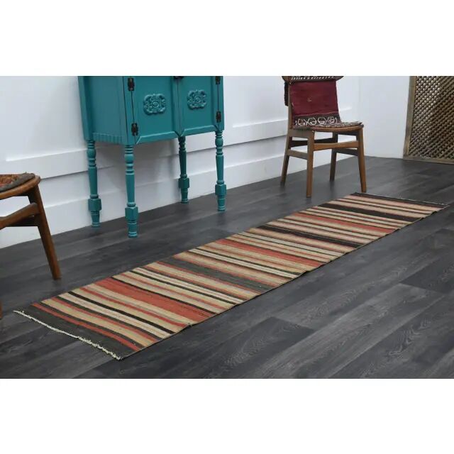 1970s Turkish Oushak Handmade Wool Cotton Beige Runner Rug 64x255