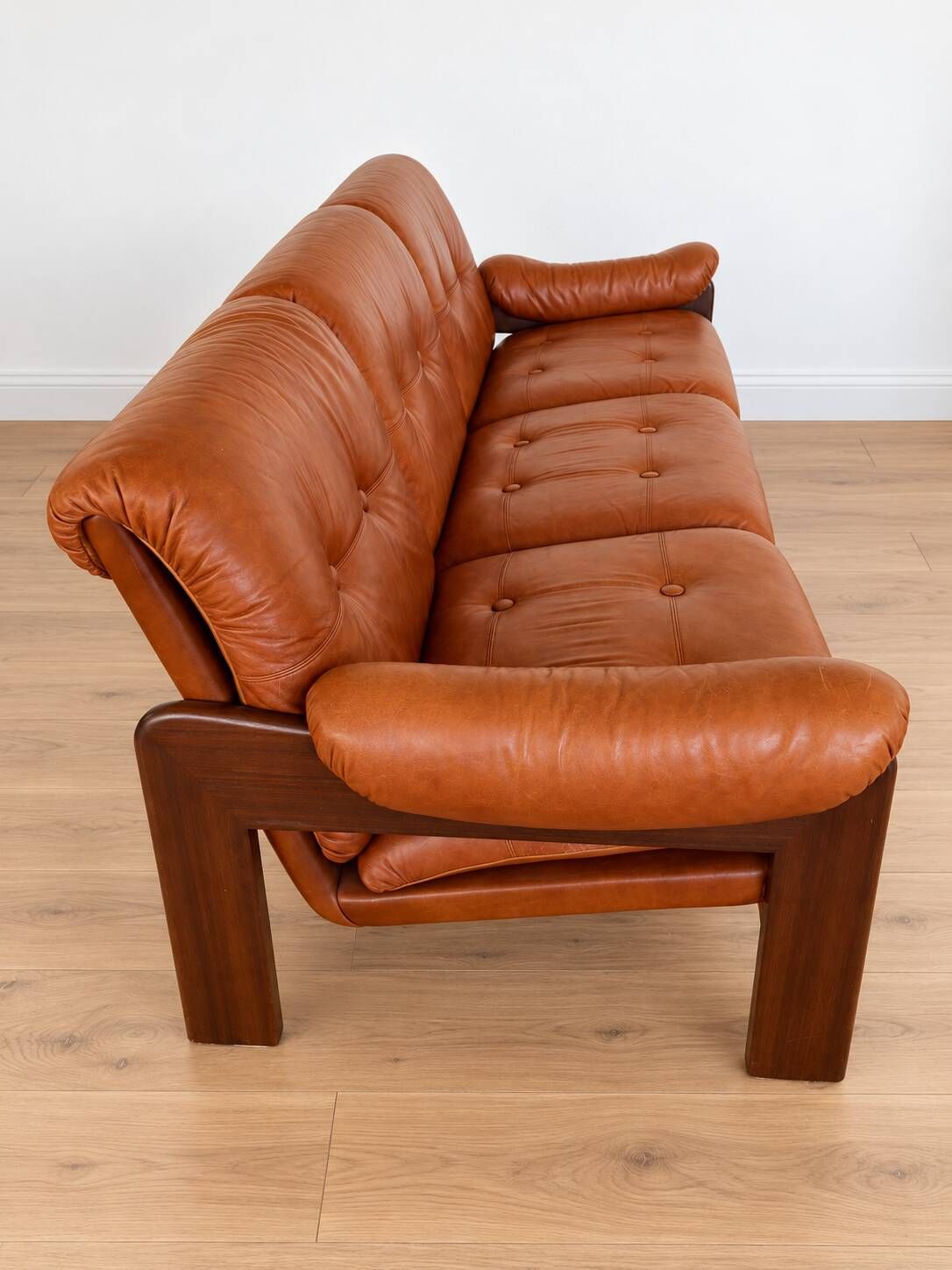 Vintage Swedish mid-century 3 person sofa in cognac leather, 1970s