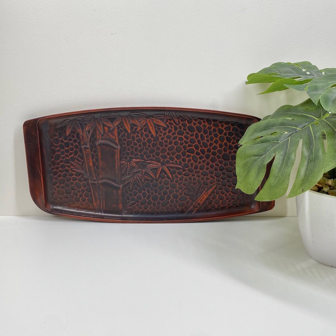 Vintage tea tray with bamboo design