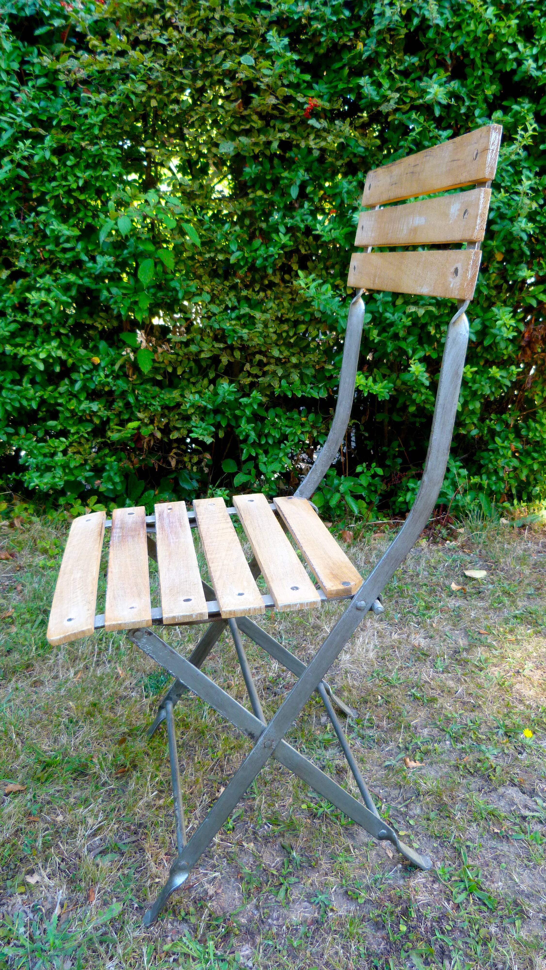 4 chairs bistro folding metal and slatted wood