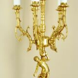 Candelabra, 6-pointed candlestick, marble, bronze, putti decoration, putto
