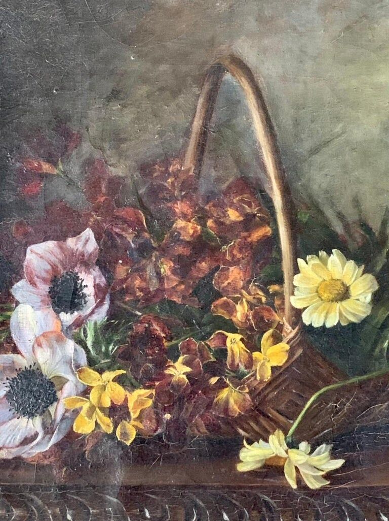 "Still Life with Flowers" Oil on canvas hand painted French School 19th century