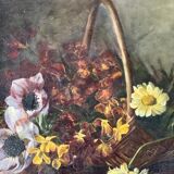 "Still Life with Flowers" Oil on canvas hand painted French School 19th century
