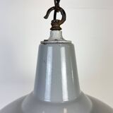 Industrial British Grey Enamel Factory Pendant Lamp, 1960s