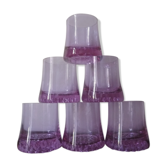 Lot de 6 verres à apéritif en cristal mauve