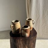 Large matte stoneware oval pot with beige handle H21 D12