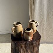 Pot ovale en grès mat beige, 1 anse