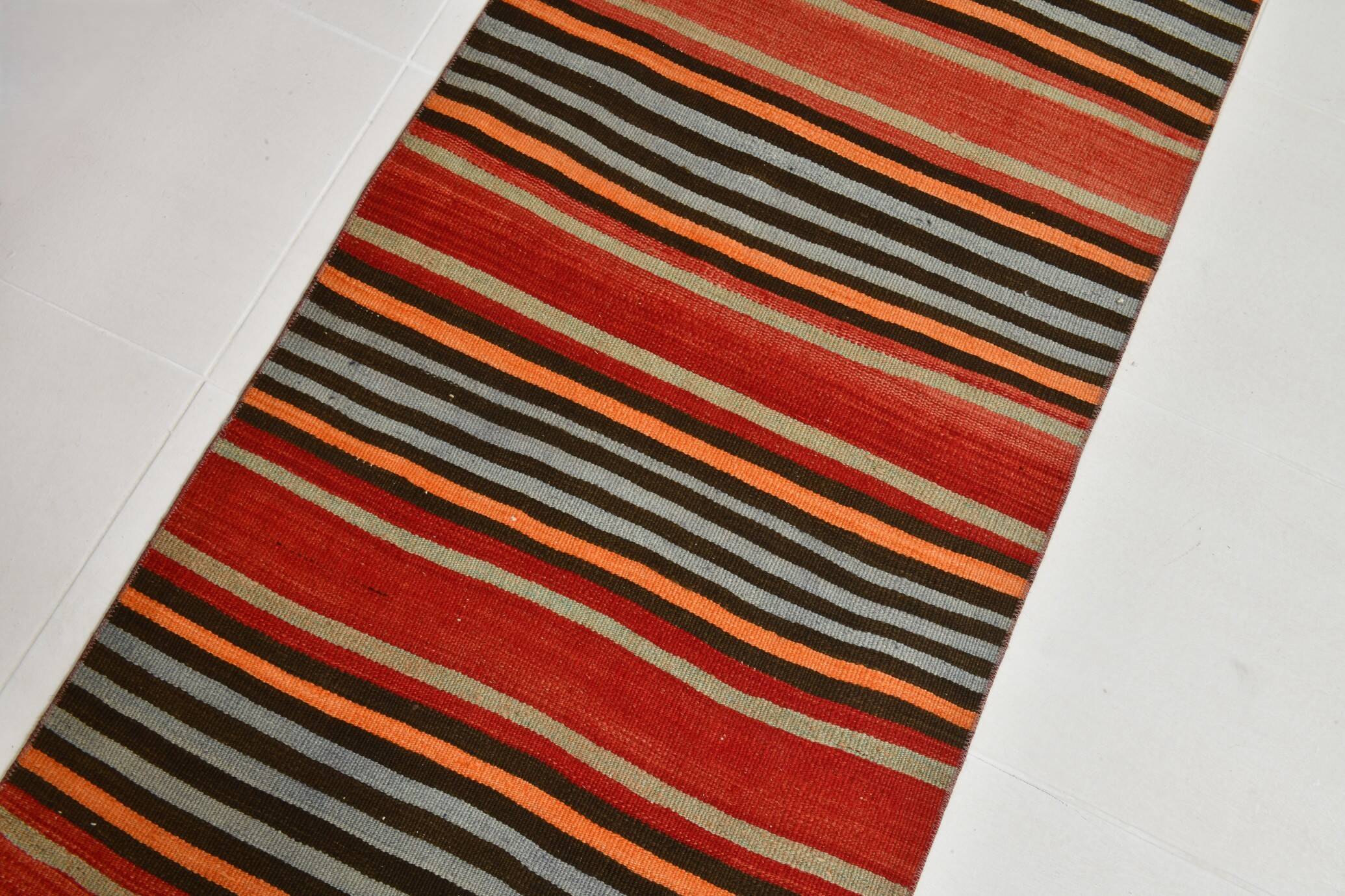 3x12 Kilim Long Striped Vintage Kilim Runner Rug For Hallway, 77x360 Cm