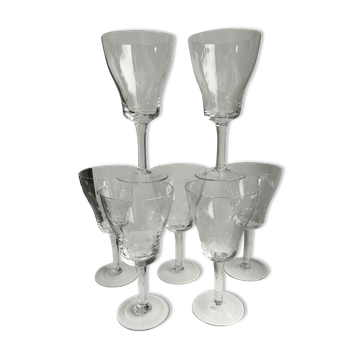 Set of 7 wine glasses, crystal water engraved 50-60s