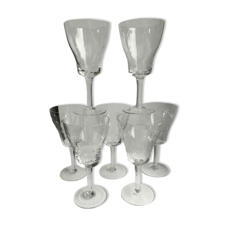 Set of 7 wine glasses, crystal water engraved 50-60s