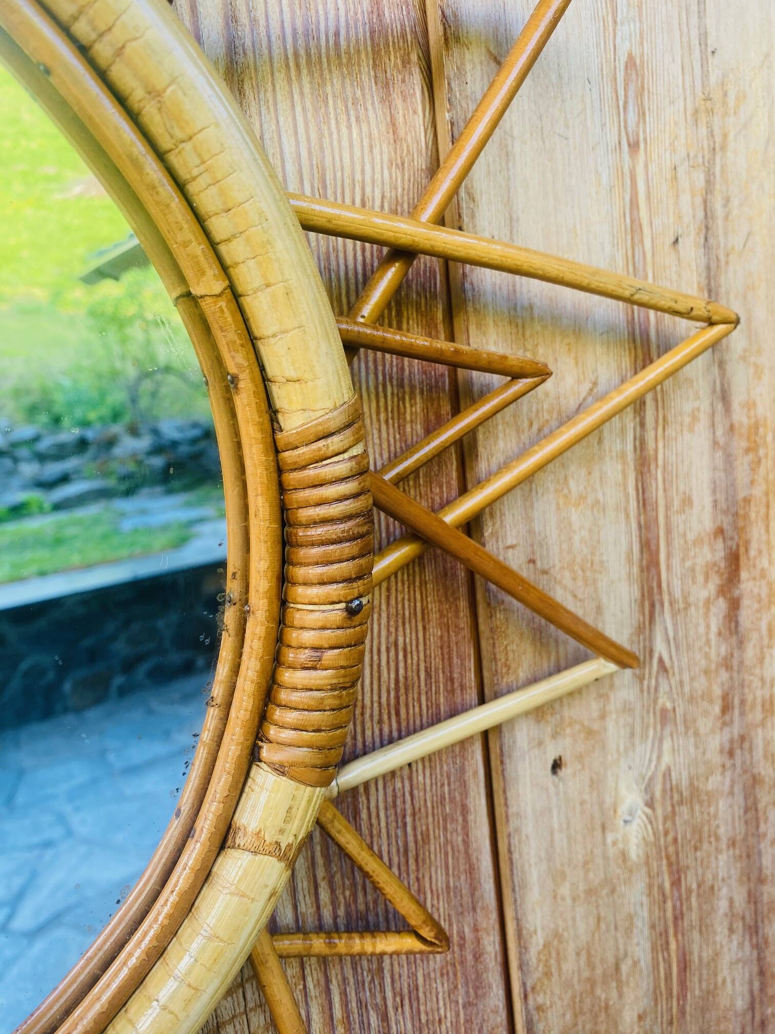 Vintage 60s/70s rattan sun mirror.
